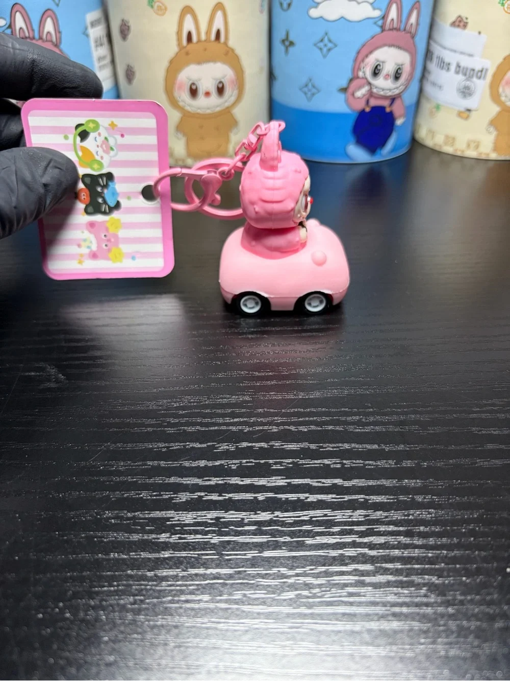 Cute Pink Labubu Pull-Back-N-Go Car Keychain/ Bag Charm (See Video)